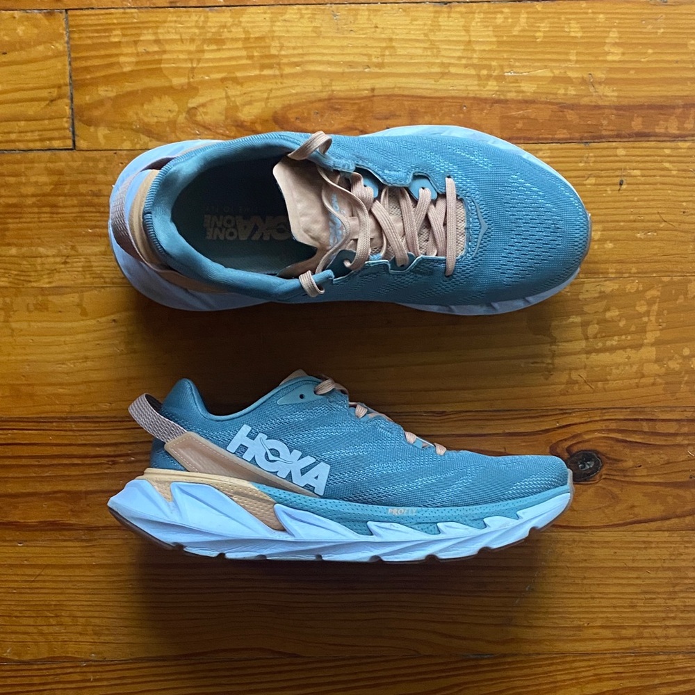 Hoka Women's Teal and Beige Athletic Shoes